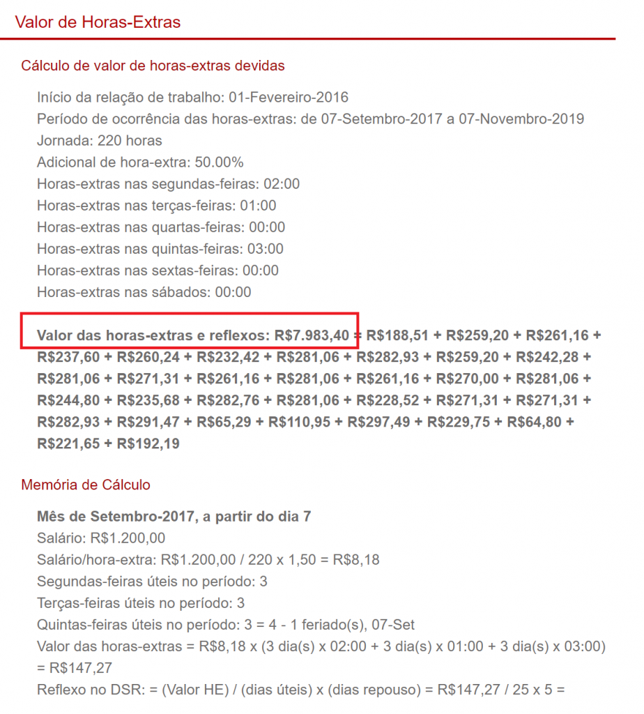 calculo de hora extra